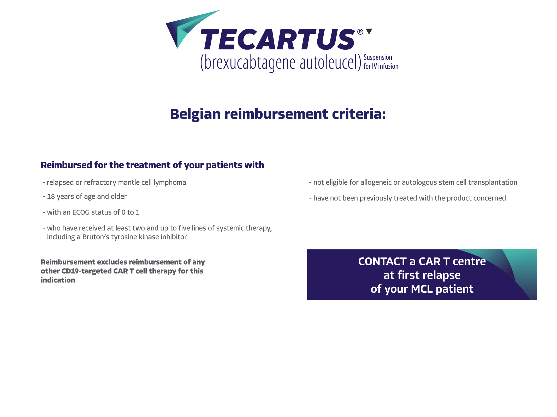 Tecartus Belgian reimbursement criteria